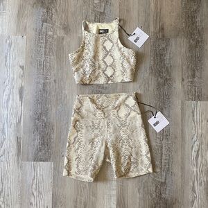 Beach Riot snake print bra and biker short set white